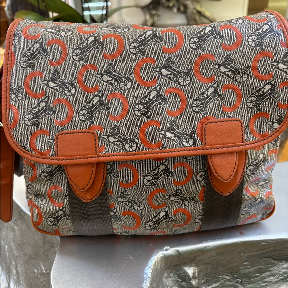 Celine Orange and Gray Satchel with Structured Design